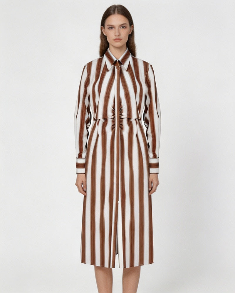 Cotton Striped Shirred Convertible Shirt Dress Suitpure