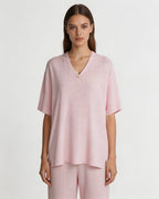 V-Neck Wool Linen Relaxed Knit Short Sleeve Top Suitpure