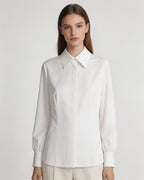 Plain White Flowing Waist-Cinching Blouse | Seamless Drape Suitpure