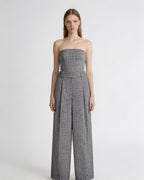 Black White Houndstooth Slub Linen High-Rise Wide-Leg Trousers Suitpure