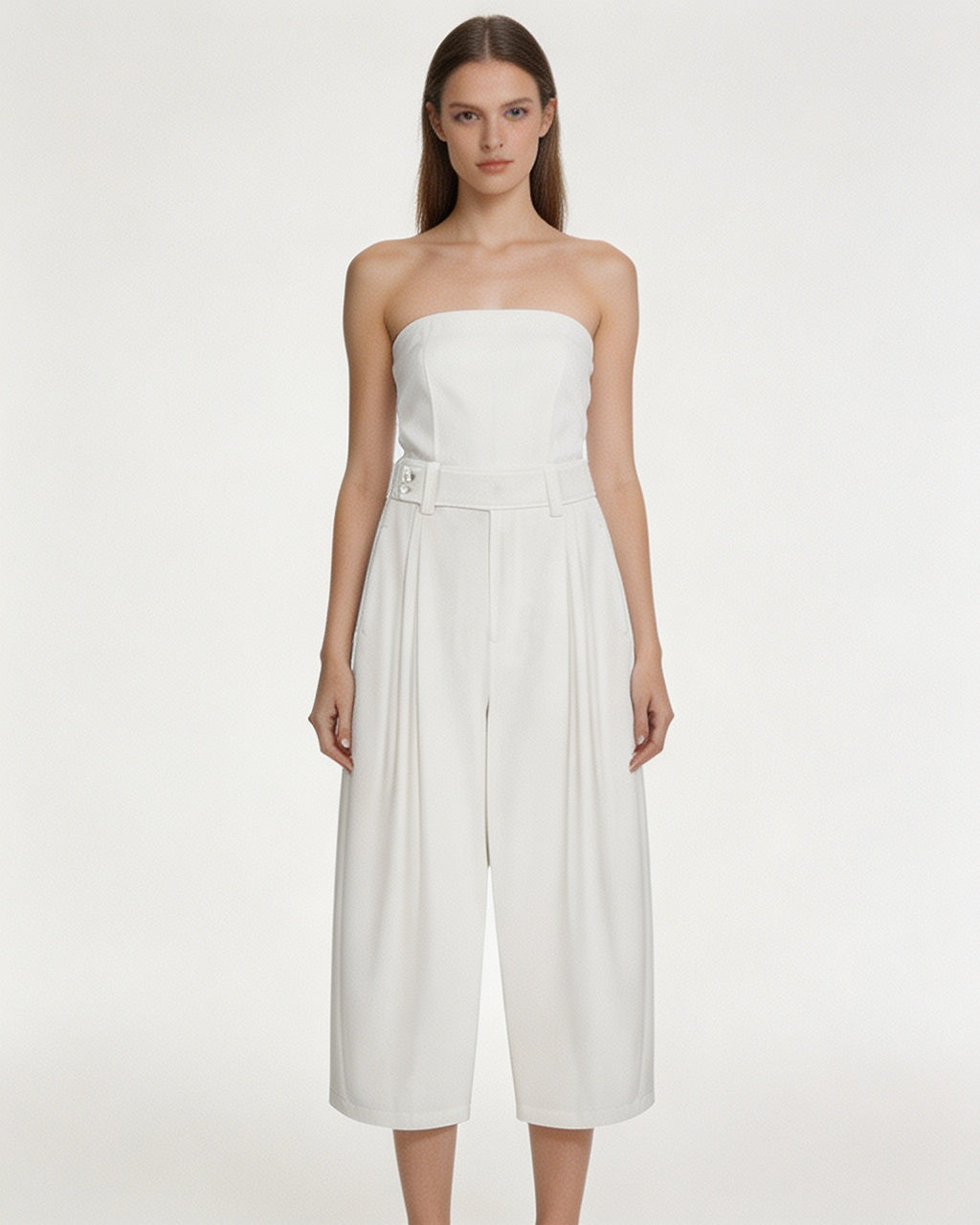 Clean Cut Double Pleat Cropped Wide-Leg Trousers Suitpure