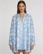 Sky Blue V-Neck Shirred Oversized Blouse Suitpure