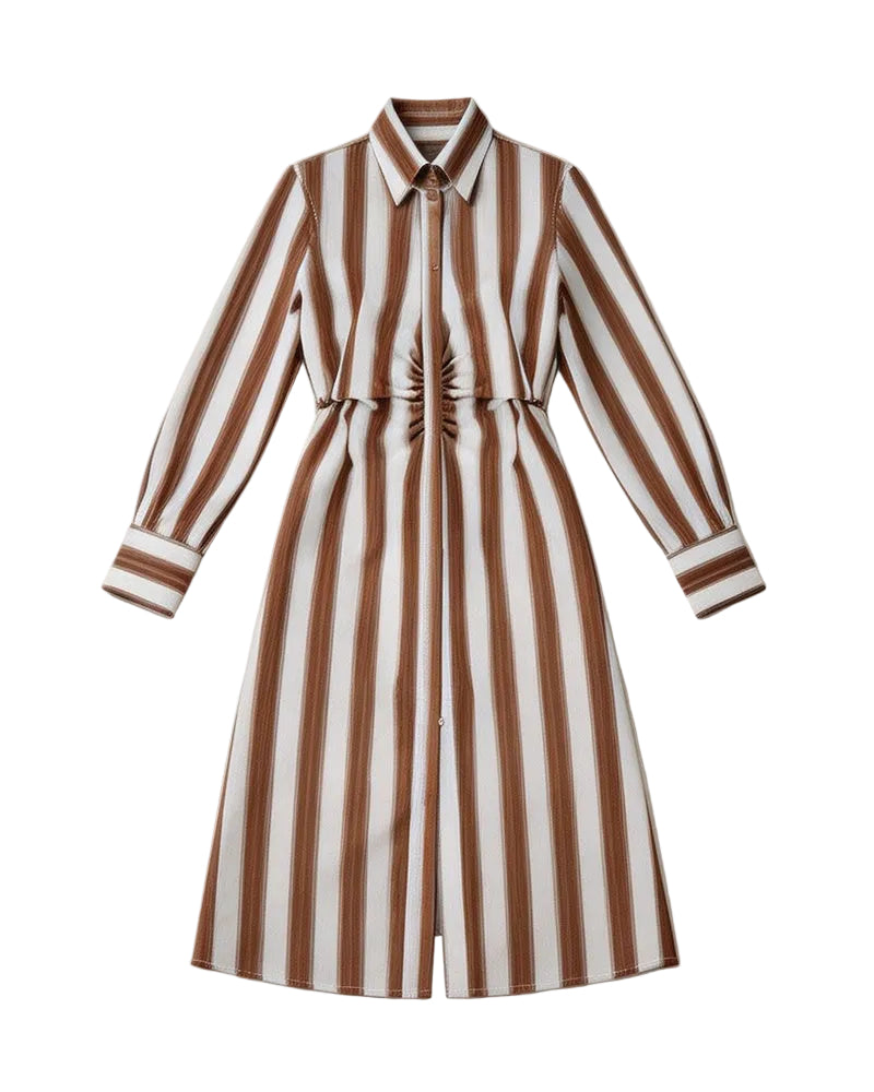 Cotton Striped Shirred Convertible Shirt Dress Suitpure