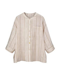 Dew-Retted Linen Striped 3/4 Sleeve Relaxed Blouse Suitpure