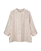 Dew-Retted Linen Striped 3/4 Sleeve Relaxed Blouse Suitpure