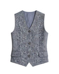 Black White Houndstooth Slub Linen Adjustable Vest Suitpure