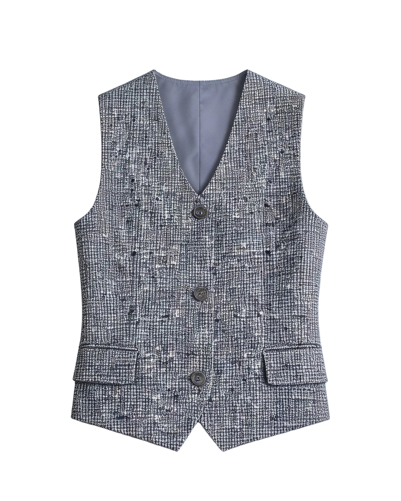 Black White Houndstooth Slub Linen Adjustable Vest Suitpure