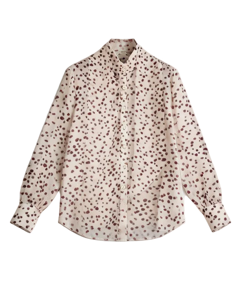 Caramel Speckled Mandarin Blouse with Self-Tie Suitpure