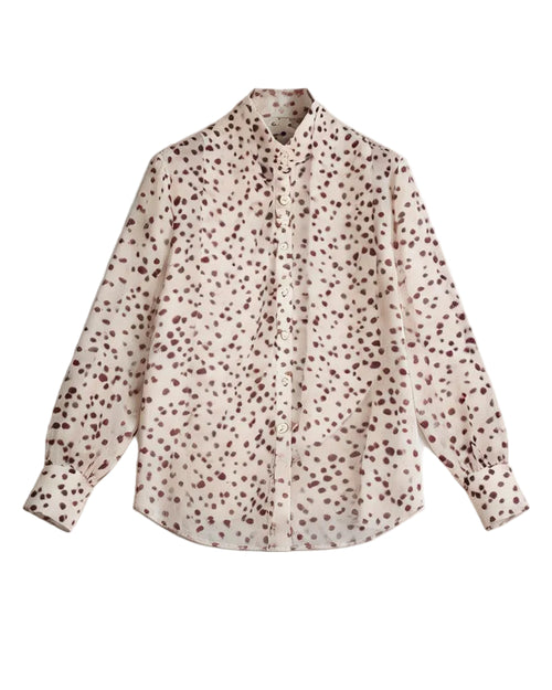 Caramel Speckled Mandarin Blouse with Self-Tie Suitpure