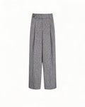 Black White Houndstooth Slub Linen High-Rise Wide-Leg Trousers Suitpure