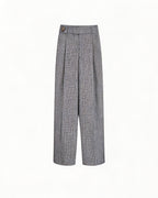 Black White Houndstooth Slub Linen High-Rise Wide-Leg Trousers Suitpure