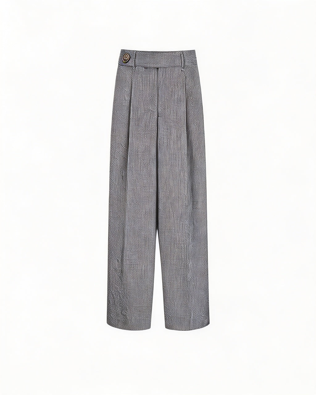 Black White Houndstooth Slub Linen High-Rise Wide-Leg Trousers Suitpure