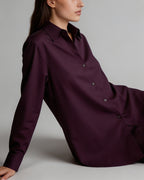 Dark Plum Tencel Linen One-Piece Collar Minimalist Blouse Suitpure
