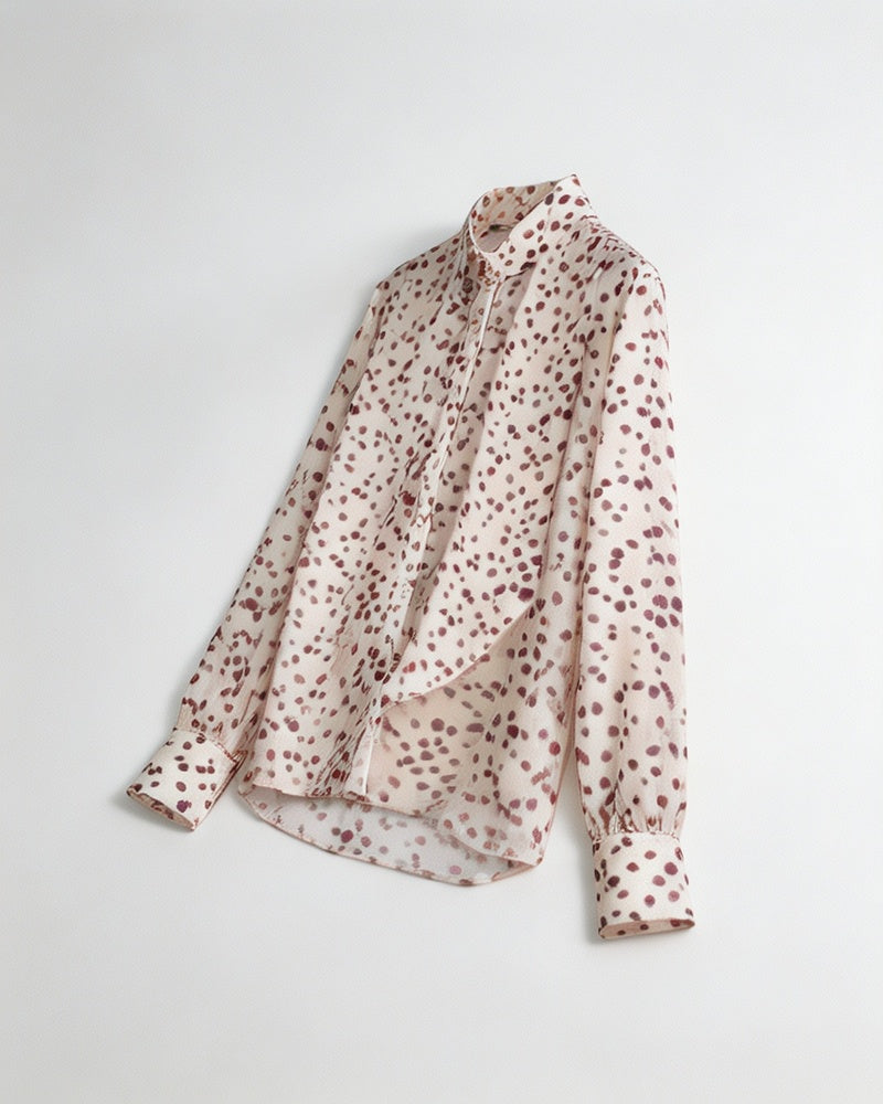 Caramel Speckled Mandarin Blouse with Self-Tie Suitpure