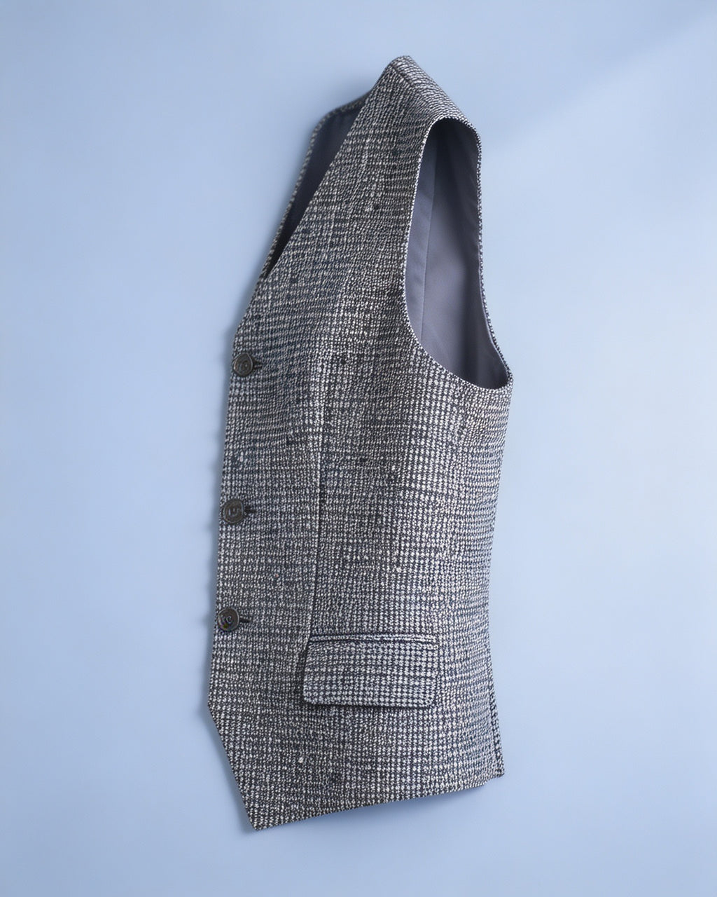 Black White Houndstooth Slub Linen Adjustable Vest Suitpure