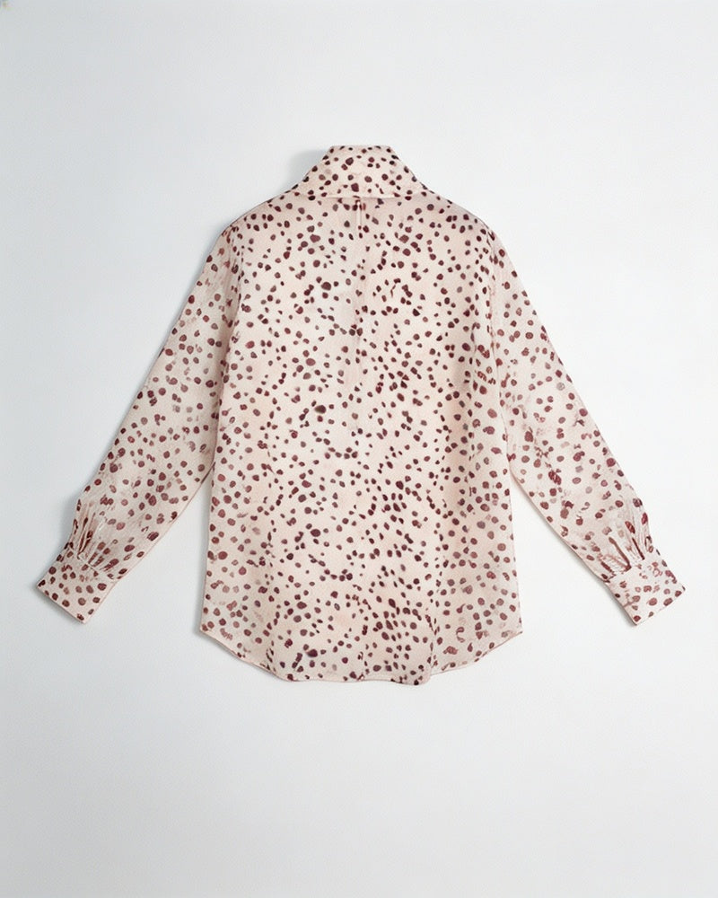 Caramel Speckled Mandarin Blouse with Self-Tie Suitpure