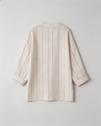 Dew-Retted Linen Striped 3/4 Sleeve Relaxed Blouse Suitpure