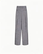 Black White Houndstooth Slub Linen High-Rise Wide-Leg Trousers Suitpure