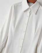 Plain White Flowing Waist-Cinching Blouse | Seamless Drape Suitpure