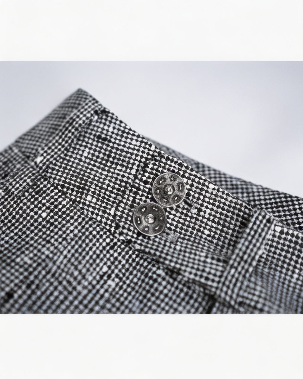 Black White Houndstooth Slub Linen High-Rise Wide-Leg Trousers Suitpure