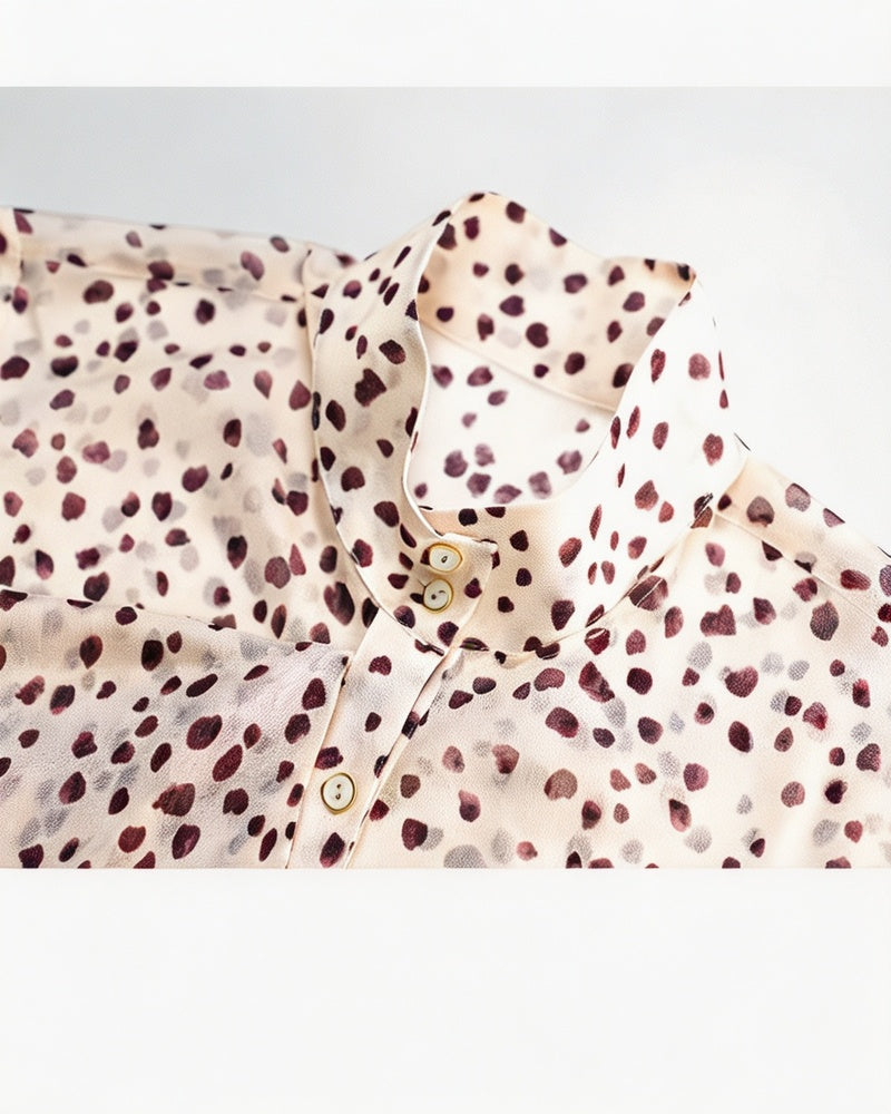 Caramel Speckled Mandarin Blouse with Self-Tie Suitpure