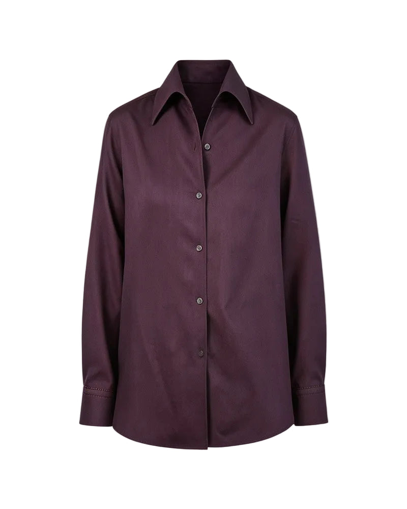 Dark Plum Tencel Linen One-Piece Collar Minimalist Blouse Suitpure