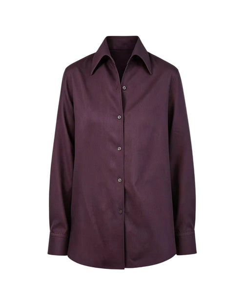 Dark Plum Tencel Linen One-Piece Collar Minimalist Blouse Suitpure