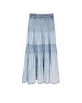 Mist Blue Ruched Denim A-Line Maxi Skirt with Elastic Waist Suitpure