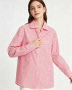Breathable Red White Striped Long Sleeve Work Blouse Suitpure