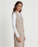Relaxed Fit Linen Stripe Vest & Wide-Leg Pants Set Suitpure