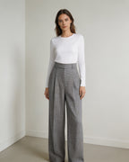 Black White Houndstooth Slub Linen High-Rise Wide-Leg Trousers Suitpure