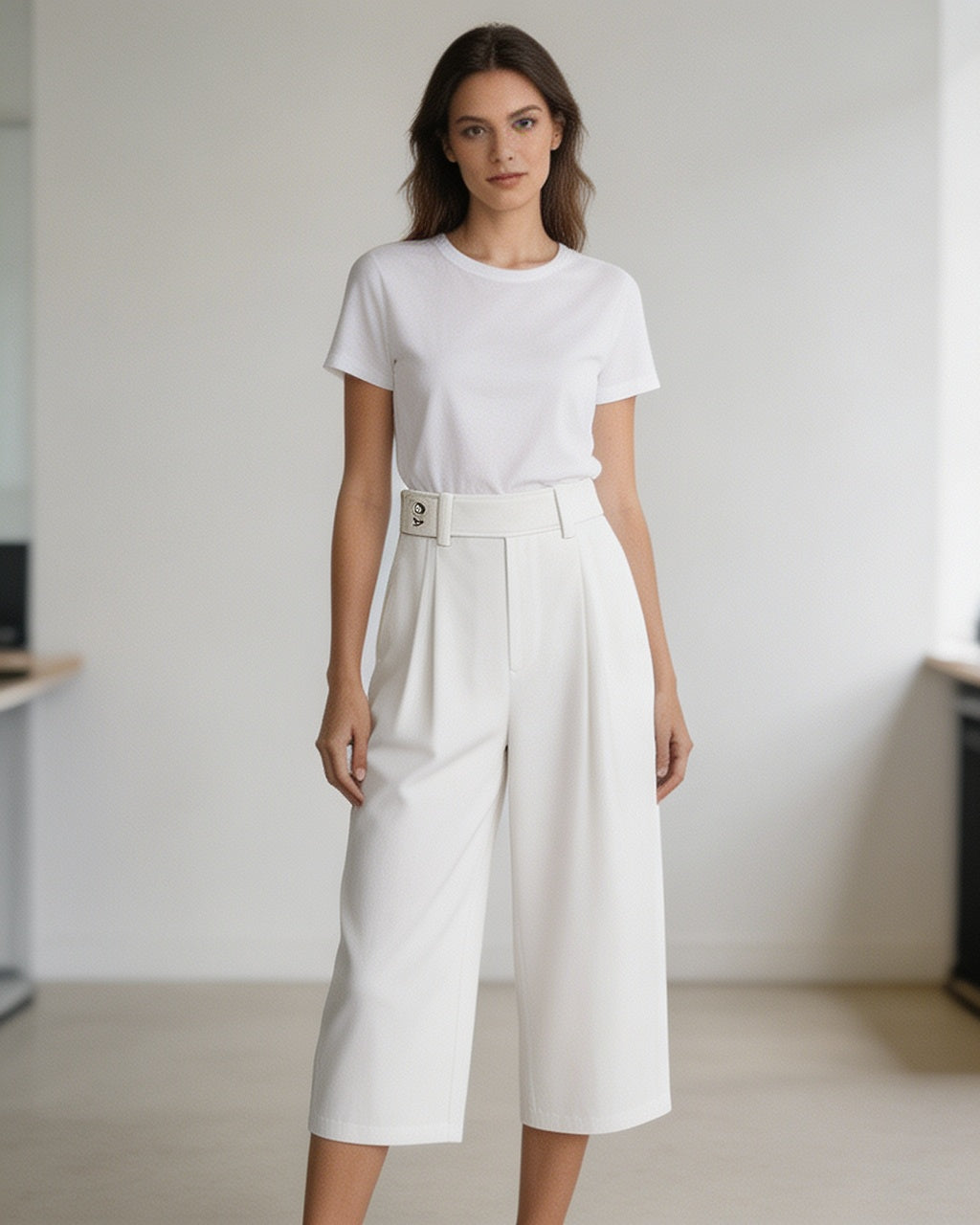 Clean Cut Double Pleat Cropped Wide-Leg Trousers Suitpure