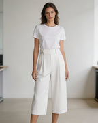 Clean Cut Double Pleat Cropped Wide-Leg Trousers Suitpure