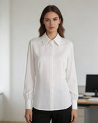 Plain White Flowing Waist-Cinching Blouse | Seamless Drape Suitpure