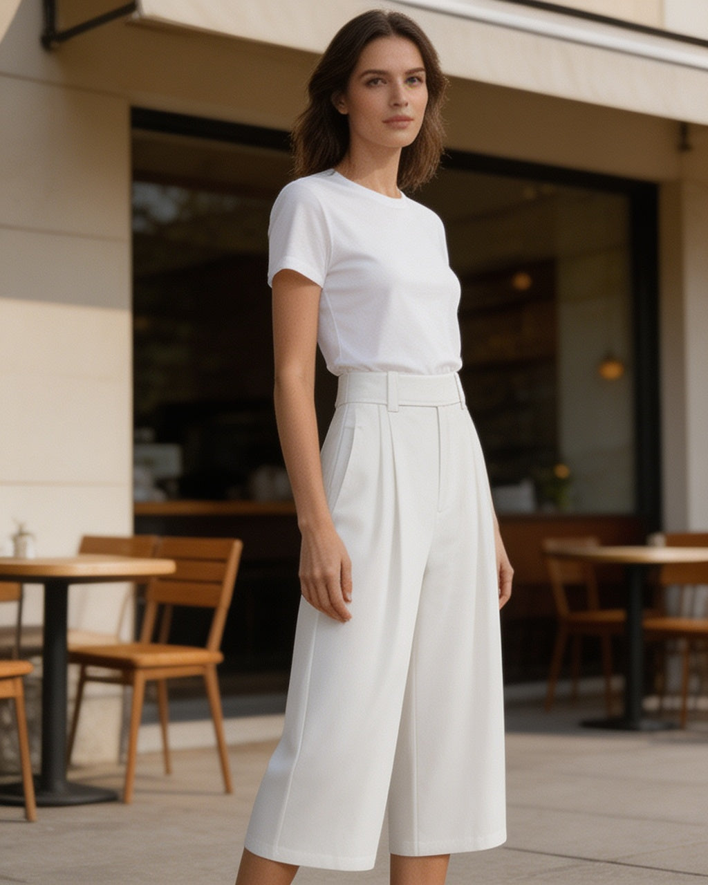Clean Cut Double Pleat Cropped Wide-Leg Trousers Suitpure