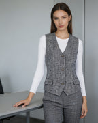 Black White Houndstooth Slub Linen Adjustable Vest Suitpure
