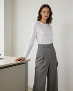 Black White Houndstooth Slub Linen High-Rise Wide-Leg Trousers Suitpure