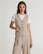 Relaxed Fit Linen Stripe Vest & Wide-Leg Pants Set Suitpure
