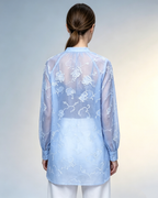 Relaxed Fit Light Blue Textured Jacquard Long Sleeve Blouse