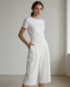 Clean Cut Double Pleat Cropped Wide-Leg Trousers Suitpure