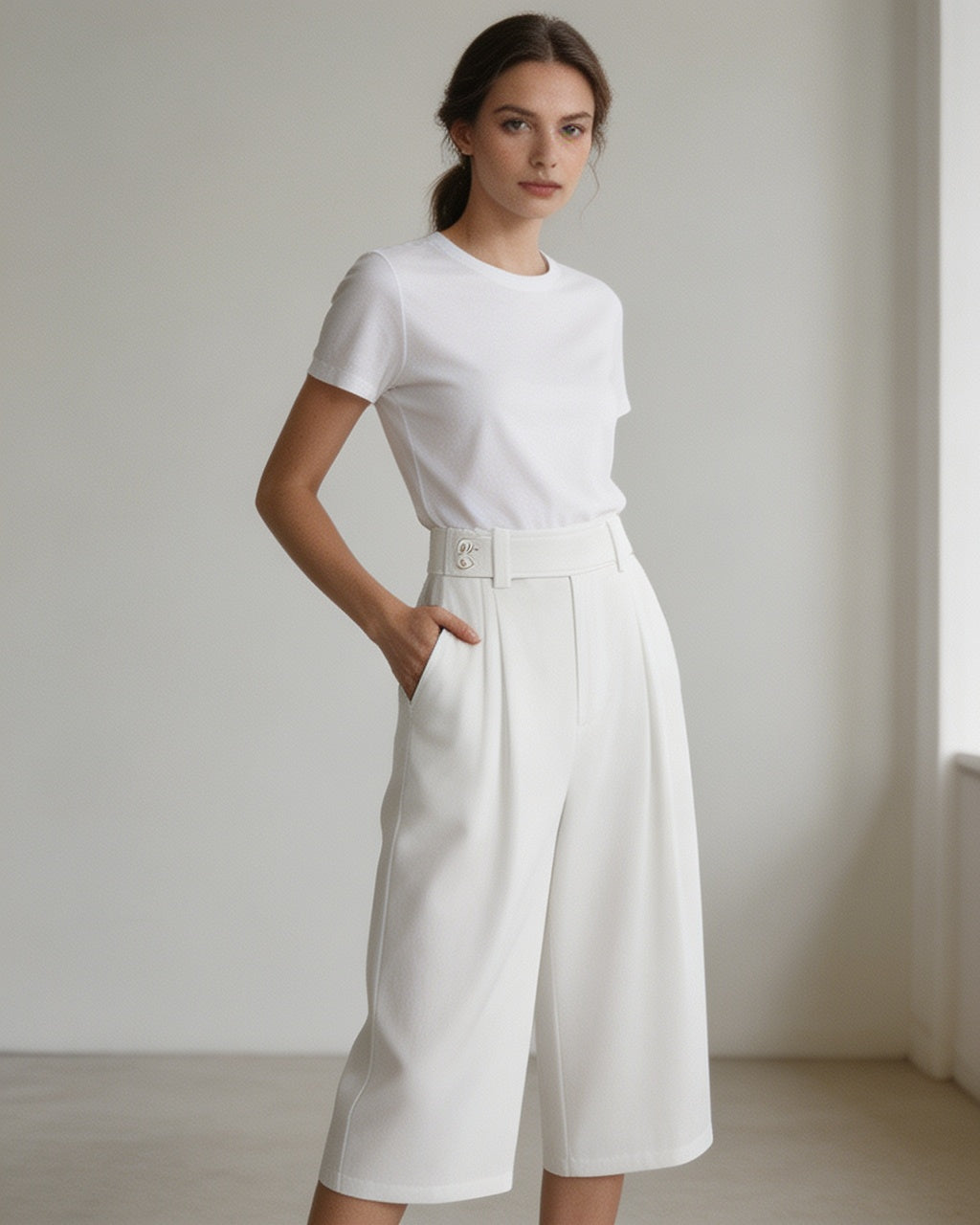 Clean Cut Double Pleat Cropped Wide-Leg Trousers Suitpure