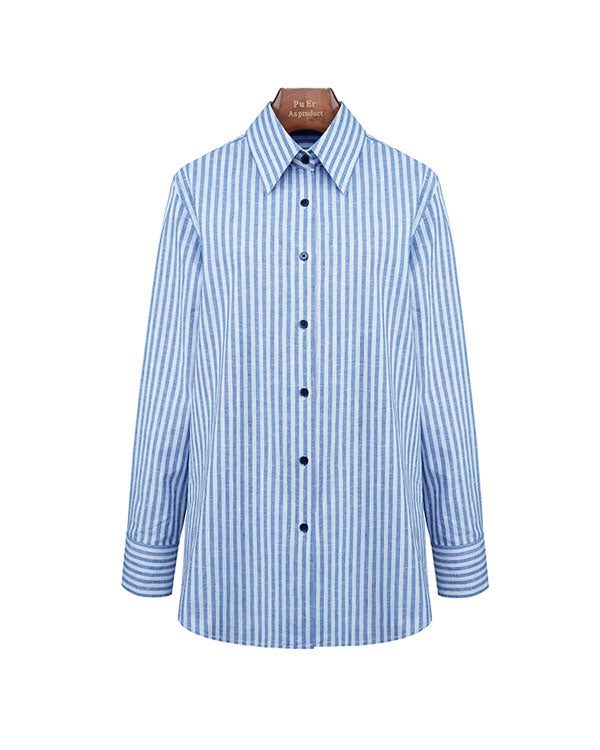 Holiday Nautical Style Loose Cotton Linen Striped Shirts Suitpure