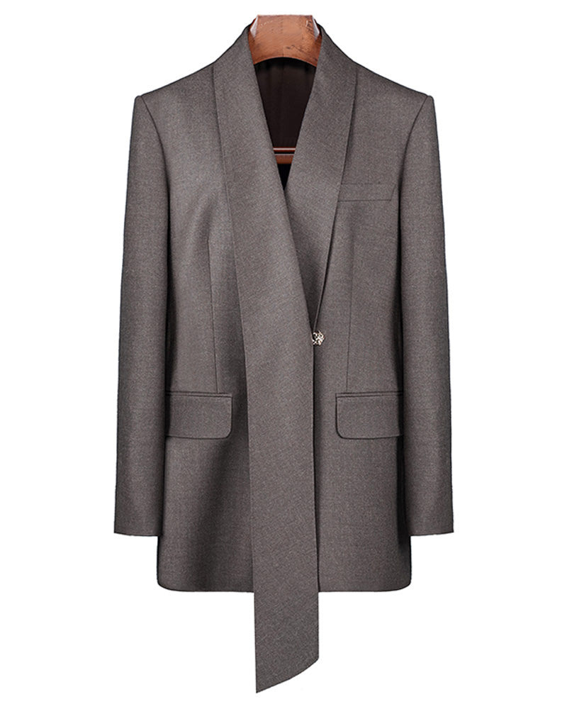 Imported Wool Shawl Collar Blazer with Self-Tie Suitpure