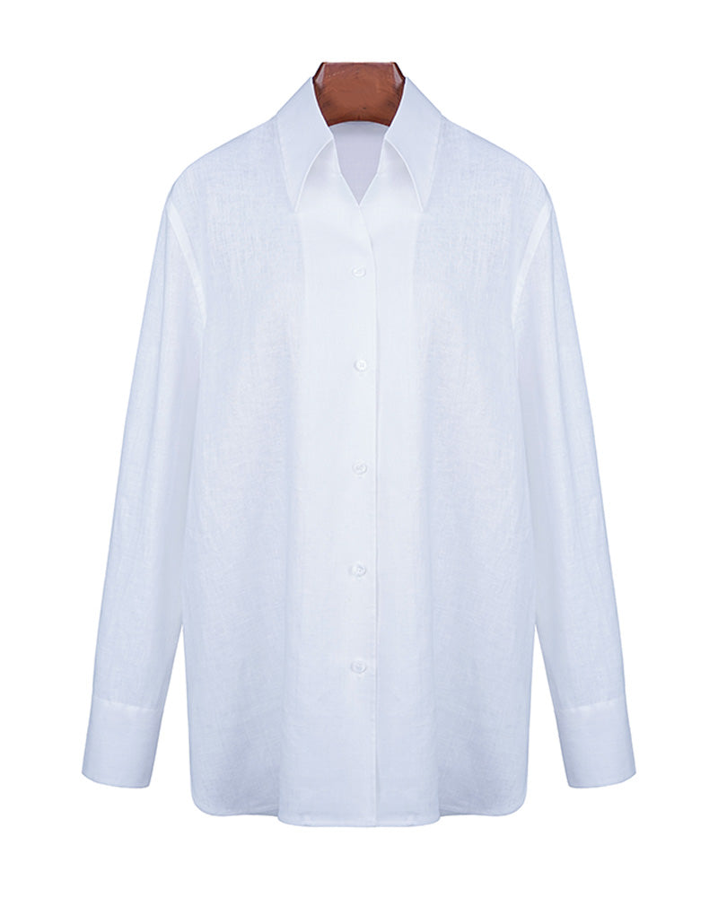 Italian One-Piece Collar Linen Shirt Suitpure
