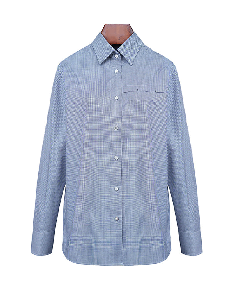 Navy Blue Small Check Cotton Minimalist Shirt Suitpure