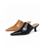 Genuine Leather Pointed Toe Mule Heels for Women Shoes Suitpure