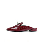 Burgundy Croc Embossed Leather Backless Mule Loafers for Women Commuter Shoes Suitpure