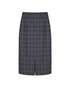 Grey Tone Welsh Plaid Straight Midi Skirt with Back & Front Slits