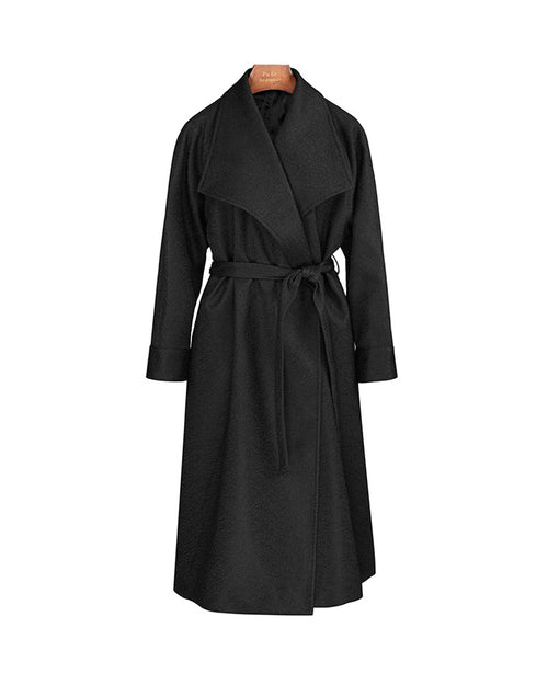 Black Twisted Silk Texture Wide Lapel Trench Coat
