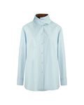 Sky Blue Textured Scarf Collar Blouse